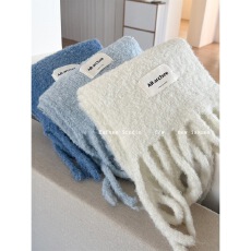 韩国纯色软糯羊毛混纺流苏围巾秋冬高级感保暖披肩毛绒圈圈纱围脖