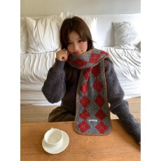 氛围感软糯菱形格子针织毛线围巾女2025秋冬季加厚百搭护颈围脖