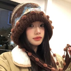 批发费尔岛撞色针织毛线帽女秋<b class='q'>冬</b>季百搭大头围显脸小护耳保暖套头帽子