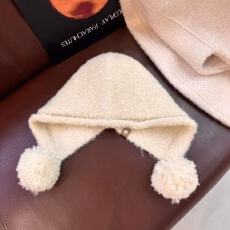 批发羊毛圈圈护耳帽韩国时髦可爱毛球巴拉克拉法帽秋<b class='q'>冬</b>百搭保暖针织帽