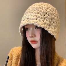 批发日系镂空针织包头帽女2025新款百搭大头围显脸小宽松针织套头帽子