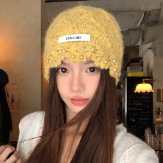 批发民族风黄色针织包头帽女秋<b class='q'>冬</b>2025新款毛线帽套头帽子防寒保暖冷帽
