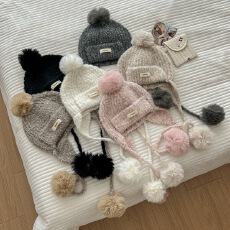 批发<b class='q'>冬</b>季女士可爱套头帽加绒加厚保暖<b class='q'>冬</b>天雷锋帽针织护耳骑车毛线帽子