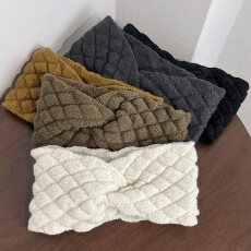 批发毛线发带交叉宽版秋冬温暖束发带法式气质菱格洗脸外戴韩国头饰