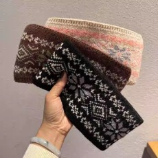 批发秦岚同款秋冬季拼色条纹针织发带气质宽边保暖护脑门头巾套头饰品