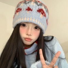 批发费尔岛复古提花针织帽子女秋<b class='q'>冬</b>保暖防寒护耳帽大头围显脸小毛线帽