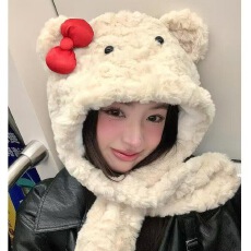 加厚保暖护耳朵帽子围巾一体秋冬蝴蝶结小熊毛绒雷锋帽女防寒围脖