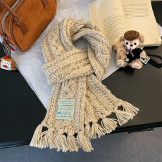 批发麻花针织围巾女2025新款秋冬季毛线编织设计感羊毛混纺保暖围脖