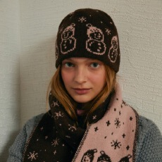 韩系羊毛混纺卡通雪人提花针织冷帽女秋冬季装饰氛围感柔软套头帽