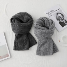 韩版百搭简约针织围巾女秋冬加厚保暖纯色毛线高级感气质款围脖