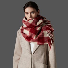 加大圣诞红色格纹秋冬季高级感流苏格子围巾女披肩