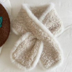 秋冬季女羊羔毛围巾加厚保暖百搭交叉新款毛毛围脖高级感毛绒脖套