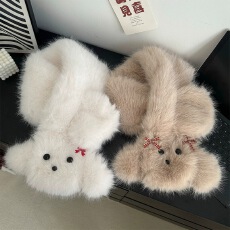 批发韩系清新甜美可爱小狗毛绒围巾交叉小围巾女<b class='q'>秋冬</b>季保暖加厚围脖女