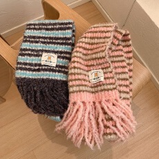 秋冬季韩版撞色毛线针织围巾女羊毛软糯舒适流苏条纹保暖围脖披肩