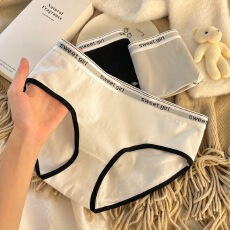 批发中腰字母腰带亲肤<b class='q'>三角裤</b>女日系甜美撞色透气内档舒适内裤