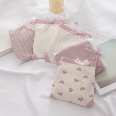 批发香芋紫爱心少女内裤女纯棉裆透气中腰女士内裤<b class='q'>三角裤</b>