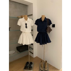 批发夏季温柔风花边polo领<b class='q'>衬衫</b>连衣裙女夏收腰显瘦A字短裙减龄