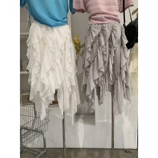 批发<b class='q'>不规则</b>荷叶边拼接<b class='q'>半身裙</b>女26夏季设计感高腰A字裙