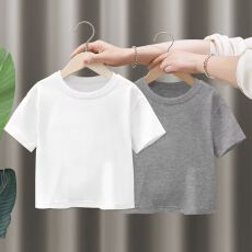 批发儿童纯棉短袖t恤夏季2025新款潮牌<b class='q'>宽松</b>半袖男女孩夏天纯色衣服T