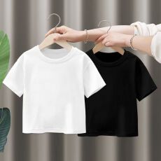 批发儿童纯棉短袖t恤夏季2025新款<b class='q'>宽松</b>半袖男女孩夏天纯白色上衣打底