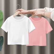 批发<b class='q'>男</b><b class='q'>童</b>短袖t恤纯棉夏季2025新款潮流<b class='q'>宽松</b>半袖男女孩夏天纯色衣服T