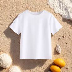 批发爆款纯白色上衣夏季短袖男女<b class='q'>亲子装</b>圆领白色 体恤