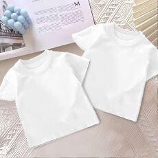 批发儿童白色纯棉短袖t恤夏季2025新款中小童半袖男女孩纯色上衣体恤