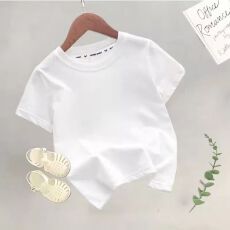 女童白色短袖T恤纯棉夏季男童纯色内搭打底衫儿童圆领半袖上衣服
