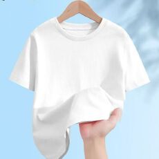 儿童轻薄透气白色短袖T恤新款纯色纯棉男童女童上衣半袖夏季夏装