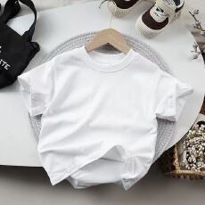 批发夏季<b class='q'>儿童</b>纯棉百搭短袖体恤衫 男女童圆领白色休闲半袖打底T恤