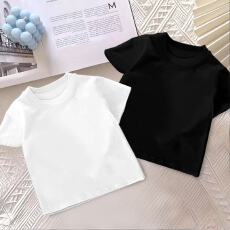 批发儿童白色纯棉短袖t恤夏季2025新款中小童半袖男女孩纯色上衣体恤