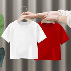 批发儿童纯棉短袖t恤夏季2025新款潮牌宽松半袖男女孩夏天纯色衣服T