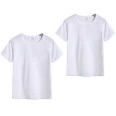 批发100%纯棉儿童纯色圆领短袖t恤纯白色<b class='q'>男</b><b class='q'>女</b><b class='q'>童</b>通用夏季薄款短款衣服