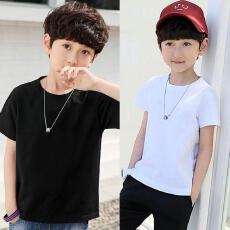 批发男童短袖T恤纯白色纯棉圆领纯色T恤<b class='q'>班</b><b class='q'>服</b>DIY<b class='q'>定制</b>文化衫统一活动衫