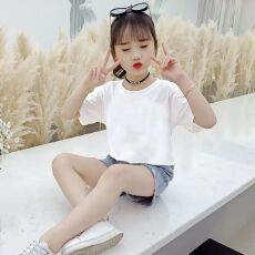 批发100%纯棉女童<b class='q'>短袖</b>t恤纯色新款女孩夏季半袖儿童中大童夏装上衣潮