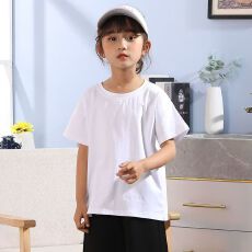 批发亲子款 儿童纯棉白T恤 女士<b class='q'>男</b>童女童纯色<b class='q'>短袖</b>上衣 五分袖打底夏款
