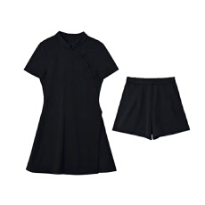 批发小黑裙套装旗袍<b class='q'>连衣裙</b>性感修身气质复古改良中国风<b class='q'>开叉</b>短裤两件套