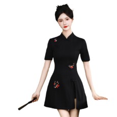 批发夏新款桑拿足疗技师<b class='q'>工作服</b>足浴技师服改良旗袍两件套小个子工衣女