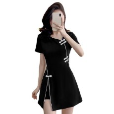 批发新中式旗袍连衣裙+短裤两件套套装女足浴技师美容院<b class='q'>美容师</b><b class='q'>工作服</b>