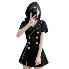 批发赫本风足疗技师<b class='q'>工作服</b>气质套装黑色疗愈师酒店客房<b class='q'>服务员</b>足浴工服