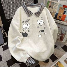 批发纯棉华棉复银狐绒 传统胶印花不开裂 假两件拼接<b class='q'>衬衫</b>设计感卫衣