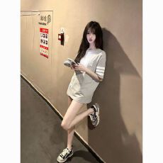 批发刺绣 贴布标 条杠印花 螺纹领 220克纯棉短袖t恤