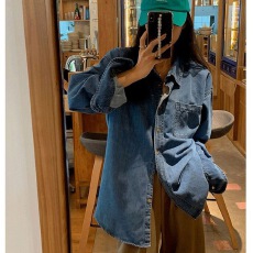 批发2025年新款春装上衣蓝色牛仔衬衣设计感小众日系衬衫外套女春<b class='q'>夏</b>季