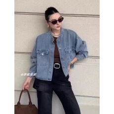 批发2025韩国东大门代购秋季新款女装圆领净版时尚系扣双贴袋<b class='q'>牛仔</b><b class='q'>外套</b>