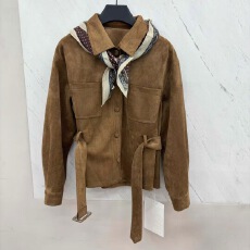 批发欧洲站系带丝巾长袖麂皮绒<b class='q'>衬衫</b>上衣女宽松显瘦复古时髦外套2025秋