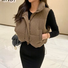 批发2025冬季新款 小众款满天星水钻烫钻暗羽绒<b class='q'>马甲</b><b class='q'>马夹</b> 短外套