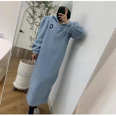批发原版韩国东大门羊羔毛加厚休闲宽松慵懒风长款卫衣<b class='q'>连衣裙</b>