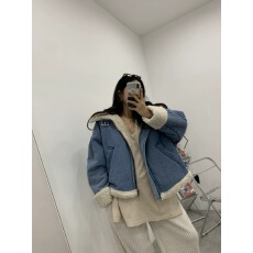 批发韩国chic东大门2025秋冬立领毛绒羊羔毛短棉服<b class='q'>牛仔</b><b class='q'>外套</b>女