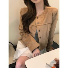 批发复古麂皮绒短款单排扣<b class='q'>夹克</b>外套