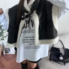 批发韩版复古百搭<b class='q'>翻领</b>宽松毛皮一体毛毛大马甲外套女